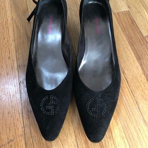 Giorgio Armani Black Velvet Kitten Heel Flats